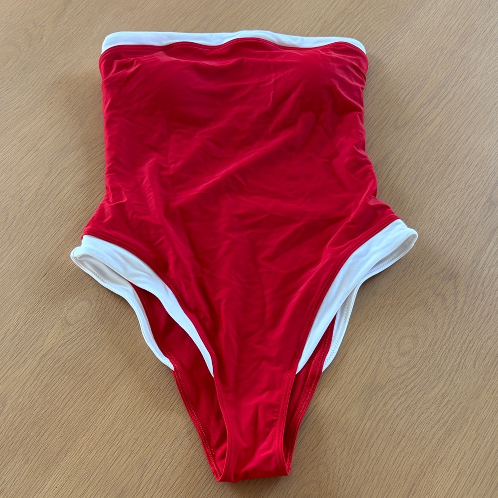 Abercrombie & Fitch Red One-Piece Swimsuit with White Trim
